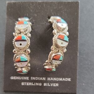Zuni Sterling Silver Turquoise Hoop Earrings